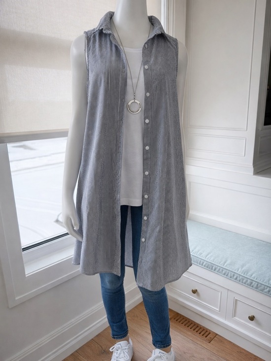 Papillon Blanc Dresses & Skirts - Papillon sleeveless Blue & White Pinstripe dress in a cotton blend, XL